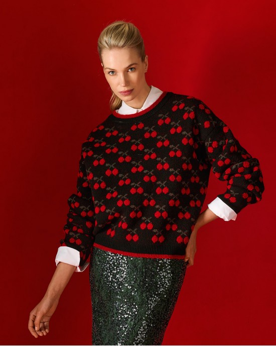 Tailor Made Knit With Cherries Black Πουλόβερ