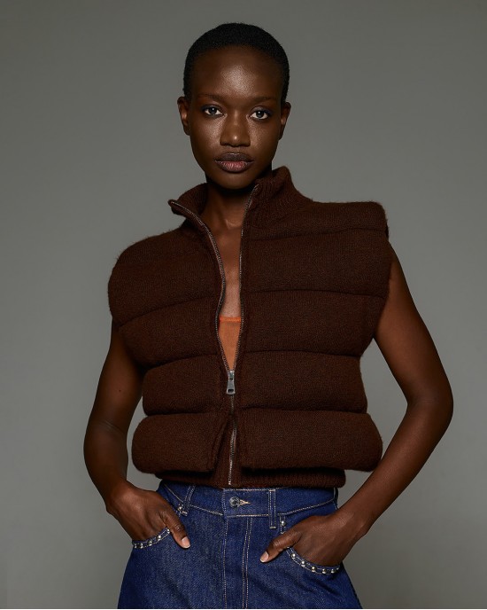 Tailor Made Knit Puffer Vest Coffee Αμάνικο Τζάκετ