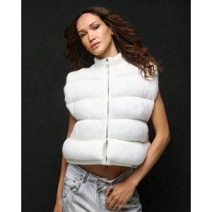 Tailor Made Knit Puffer Vest Off White Αμάνικο Τζάκετ