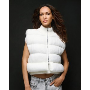 Tailor Made Knit Puffer Vest Off White Αμάνικο Τζάκετ