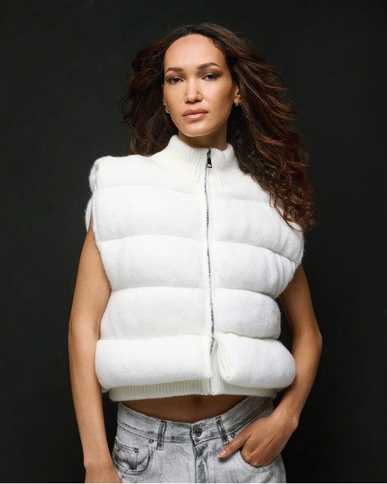 Tailor Made Knit Puffer Vest Off White Αμάνικο Τζάκετ
