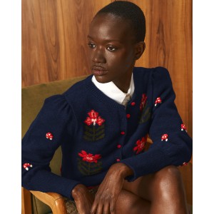 Tailor Made Embroidered Flowers Knit Navy Blue Ζακέτα