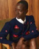 Tailor Made Embroidered Flowers Knit Navy Blue Ζακέτα