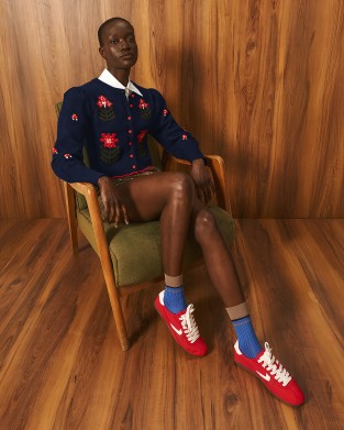Tailor Made Embroidered Flowers Knit Navy Blue Ζακέτα
