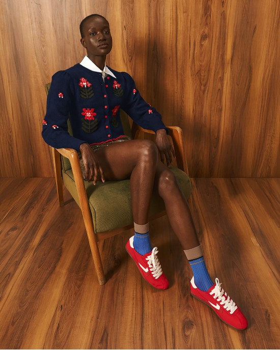 Tailor Made Embroidered Flowers Knit Navy Blue Ζακέτα
