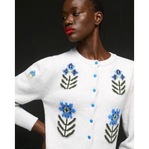 Tailor Made Embroidered Flowers Knit Off White Ζακέτα