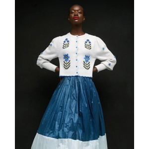 Tailor Made Embroidered Flowers Knit Off White Ζακέτα