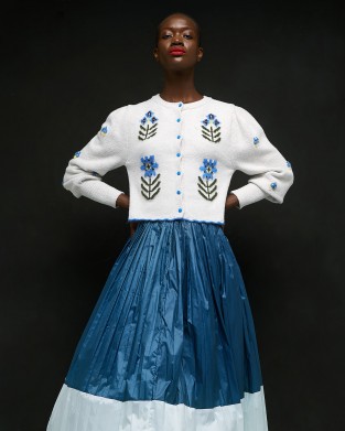 Tailor Made Embroidered Flowers Knit Off White Ζακέτα