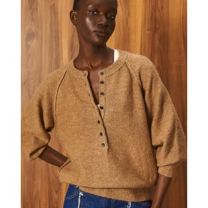Tailor Made Knit Reglan With Long Pat Camel Πουλόβερ