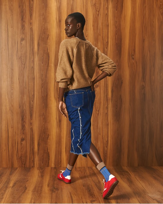 Tailor Made Knit Reglan With Long Pat Camel Πουλόβερ