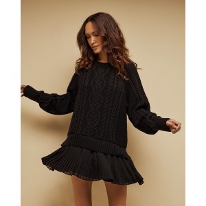 Tailor Made Oversized Cable-Knit With Pleated Fabric Detailing At The Bottom Black Φόρεμα