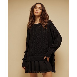 Tailor Made Oversized Cable-Knit With Pleated Fabric Detailing At The Bottom Black Φόρεμα