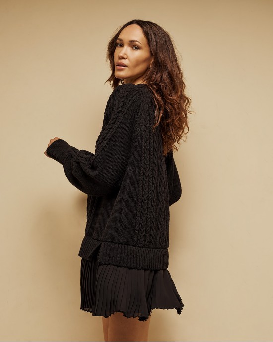 Tailor Made Oversized Cable-Knit With Pleated Fabric Detailing At The Bottom Black Φόρεμα