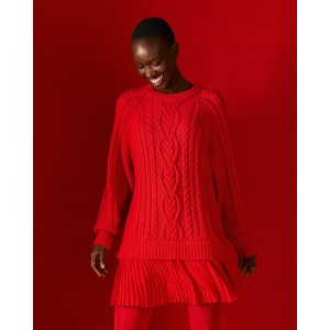 Tailor Made Oversized Cable-Knit With Pleated Fabric Detailing At The Bottom Red Φόρεμα