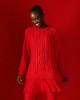 Tailor Made Oversized Cable-Knit With Pleated Fabric Detailing At The Bottom Red Φόρεμα