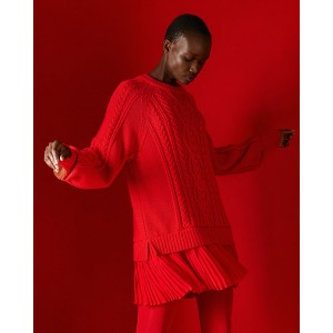 Tailor Made Oversized Cable-Knit With Pleated Fabric Detailing At The Bottom Red Φόρεμα