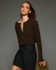 Tailor Made Ribbed Knit With Long Pat Coffee Πουλόβερ