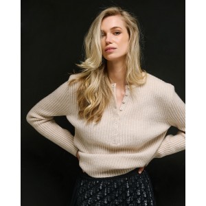 Tailor Made Ribbed Knit With Long Pat Off White Πουλόβερ