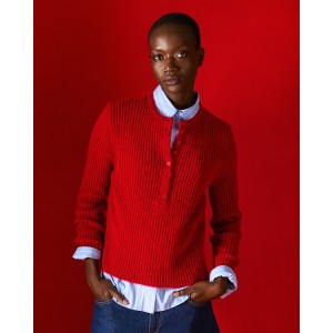Tailor Made Ribbed Knit With Long Pat Red Πουλόβερ