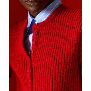 Tailor Made Ribbed Knit With Long Pat Red Πουλόβερ