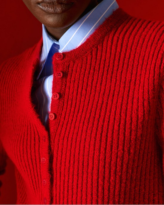 Tailor Made Ribbed Knit With Long Pat Red Πουλόβερ