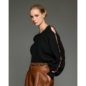 Tailor Made Knit Regal With Gold Buttons On Sleeves Black Πουλόβερ