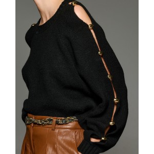 Tailor Made Knit Regal With Gold Buttons On Sleeves Black Πουλόβερ