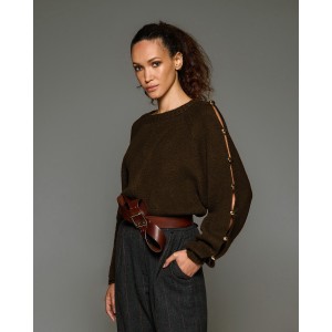 Tailor Made Knit Regal With Gold Buttons On Sleeves Coffee Πουλόβερ