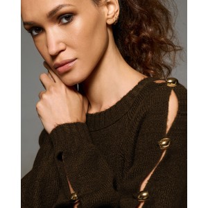Tailor Made Knit Regal With Gold Buttons On Sleeves Coffee Πουλόβερ