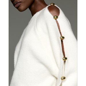 Tailor Made Knit Regal With Gold Buttons On Sleeves Off White Πουλόβερ