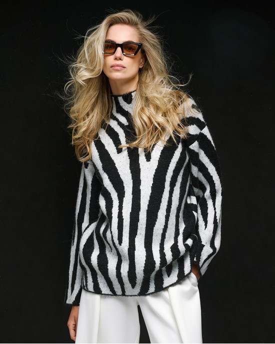 Tailor Made Knit Zebra Black Πουλόβερ