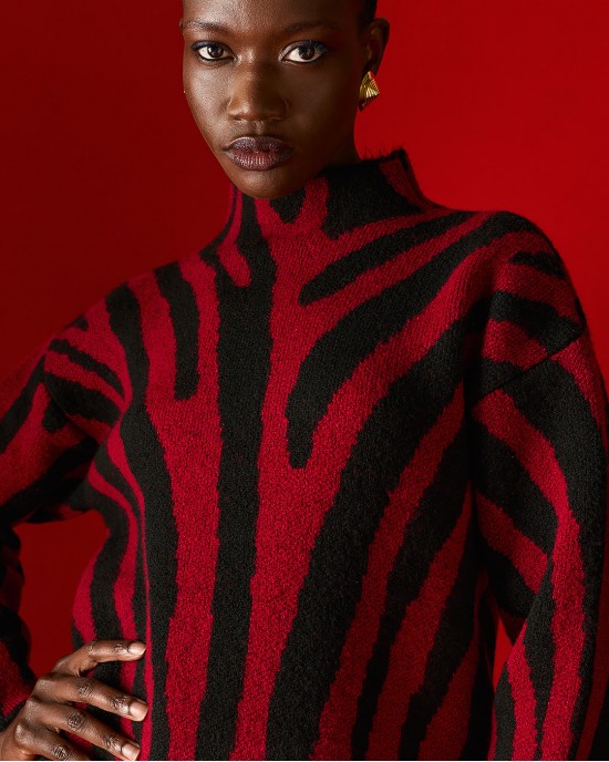 Tailor Made Knit Zebra Bordeaux Πουλόβερ