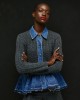 Tailor Made Cable-Knit With Denim Details On the Collar & Bottom Anthracite Ζακέτα