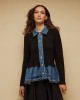 Tailor Made Cable-Knit With Denim Details On the Collar & Bottom Black Ζακέτα