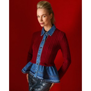 Tailor Made Cable-Knit With Denim Details On the Collar & Bottom Bordeaux Ζακέτα