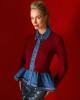 Tailor Made Cable-Knit With Denim Details On the Collar & Bottom Bordeaux Ζακέτα