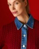 Tailor Made Cable-Knit With Denim Details On the Collar & Bottom Bordeaux Ζακέτα