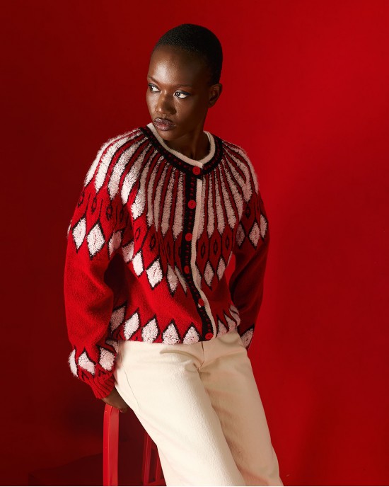 Tailor Made Knit With Red Norwegian Jacquard Red Ζακέτα