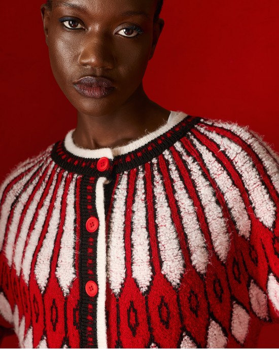 Tailor Made Knit With Red Norwegian Jacquard Red Ζακέτα