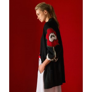 Tailor Made Oversized Raglan-Knit With Flowers On Sleeves Black Ζακέτα