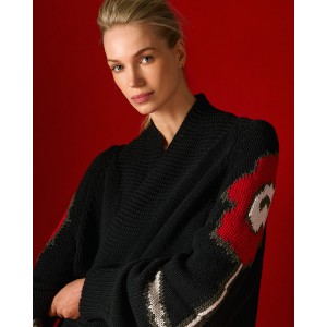 Tailor Made Oversized Raglan-Knit With Flowers On Sleeves Black Ζακέτα