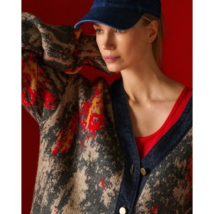 Tailor Made Jacquard Knit With Denim Collar Anthracite Ζακέτα
