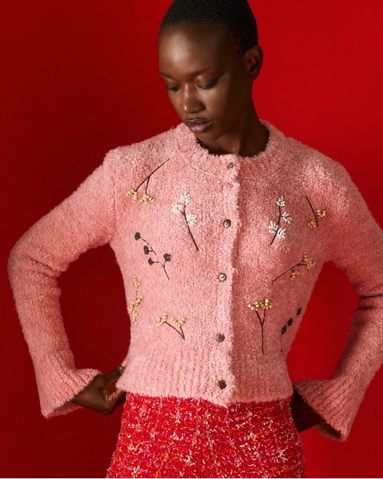 Tailor Made Handmade Embroidered Knit Pink Ζακέτα