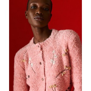Tailor Made Handmade Embroidered Knit Pink Ζακέτα