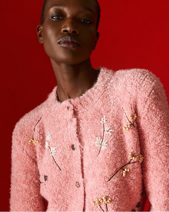 Tailor Made Handmade Embroidered Knit Pink Ζακέτα