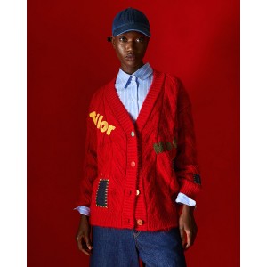 Tailor Made Cable-Knit With Embroidered Tailor Logo Red Ζακέτα