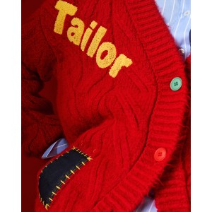 Tailor Made Cable-Knit With Embroidered Tailor Logo Red Ζακέτα