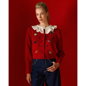 Tailor Made Dogs Embroidered & White Collar Red Knit Ζακέτα