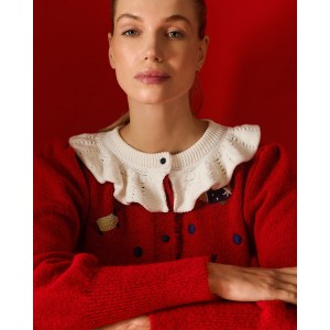 Tailor Made Dogs Embroidered & White Collar Red Knit Ζακέτα