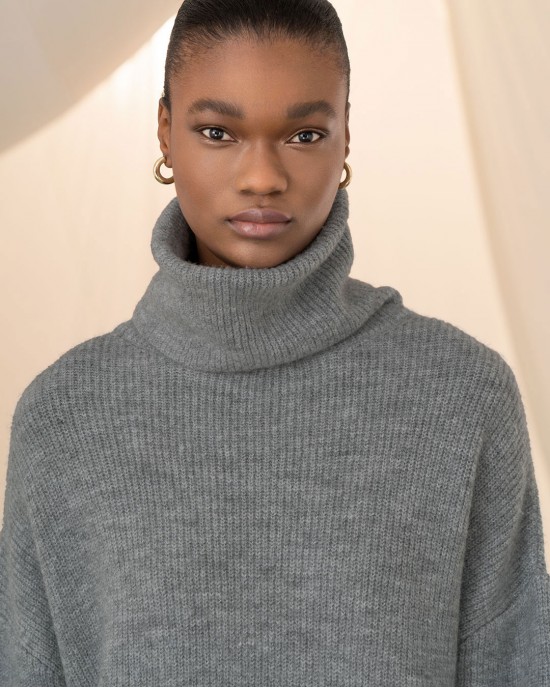 Tailor Made Oversized Turtleneck Knit Grey Πουλόβερ